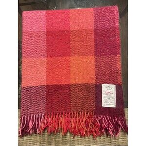 AVOCA Irish Lambs Wool Plaid 60x34 Red Pink Purple Fringe Cottage Lap Blanket